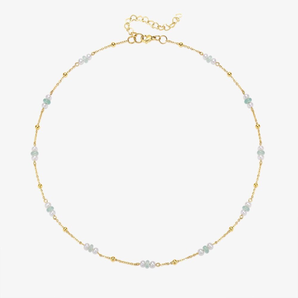 Stationary Design Fresh Water Pearl & Jade Necklace